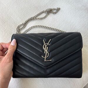 Yves Saint Laurent Black Chevron Crossbody Bag
